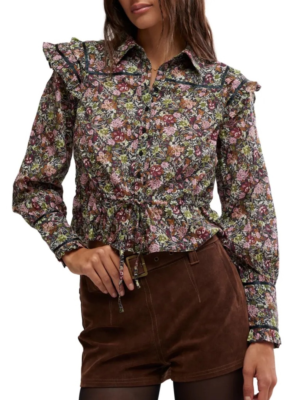 FREE PEOPLE DAYBREAK FLORAL PRINT LONG SLEEVE COTTON BLOUSE SIZE SMALL